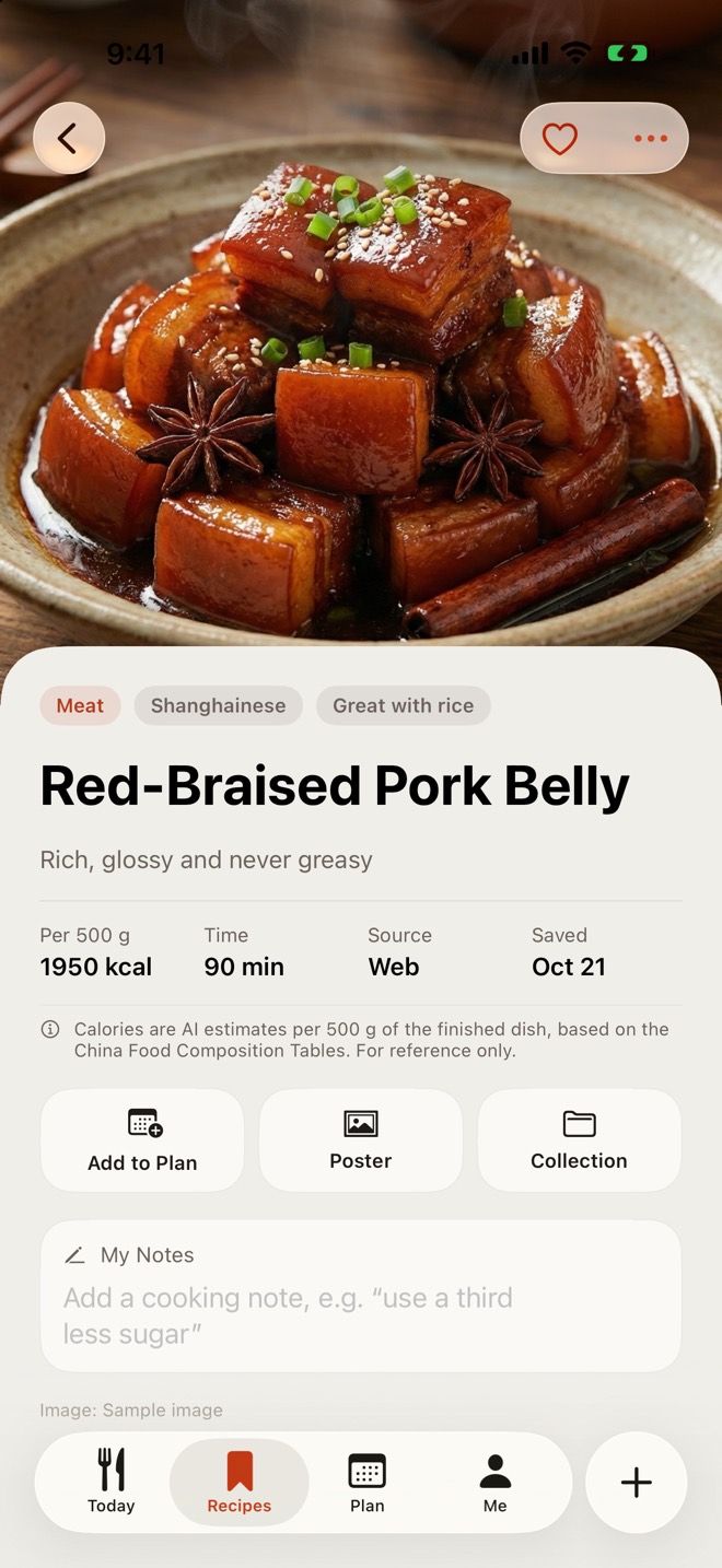 Dish details: calories, time and the original video