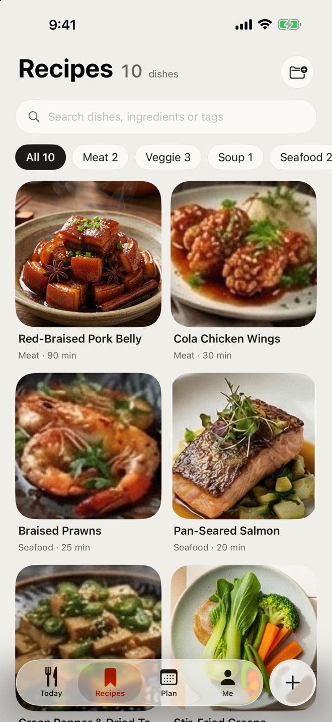 Your recipes, browsable by category